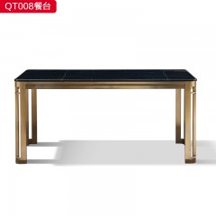 【精品】千匠一品现代轻奢 拉丝香槟金不锈钢+大理石1.6M  1.8M餐台餐桌餐台-QT008-S