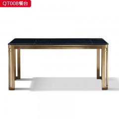 【精品】千匠一品现代轻奢 拉丝香槟金不锈钢+大理石1.6M/1.8M餐台餐桌餐台-QT008-S