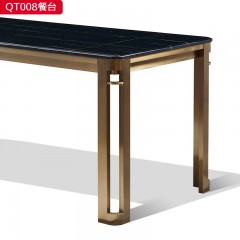 【精品】千匠一品现代轻奢 拉丝香槟金不锈钢+大理石1.6M  1.8M餐台餐桌餐台-QT008-S