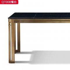 【精品】千匠一品现代轻奢 拉丝香槟金不锈钢+大理石1.6M  1.8M餐台餐桌餐台-QT008-S