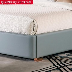 【精品】千匠一品 现代轻奢 接触面真皮+高密度海绵+实木框架+实木静音排骨架+灰钛不锈钢+五金脚架 简约大气1.8米双人床QF289  床头柜QF267-L