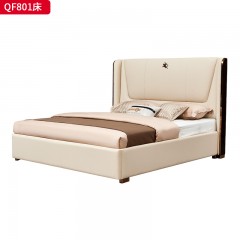 【精品】千匠一品 轻奢现代风格 生态真皮+高密度海绵+桦木内架+松木排骨架+实木弯板木饰面+五金脚架 大气时尚1.8米双人床QF801-L