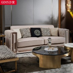 【精品】千匠一品 现代轻奢 接触面纳帕皮（沙发）+高级绒布（单椅）+割绒布（脚踏）+高密度海绵+实木框架+五金不锈钢 时尚大气单人位  二人位  三人位沙发  休闲椅  脚踏GD05-L