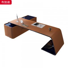 【精品】千匠一品 现代轻奢 实木弯板+优质皮革+钢琴烤漆  简约大气布加迪书桌-J