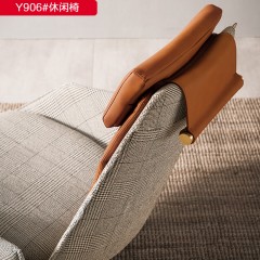 千匠一品 意式风格 优质布艺皮艺面料+内钢架+纯海绵+羽绒填充 休闲椅Y906-G