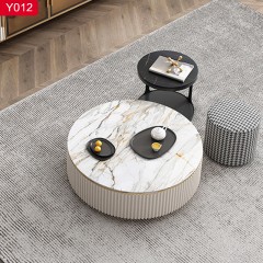 千匠一品 意式风格优质岩板+防污喷漆+不锈钢脚+钢化玻璃套几-Y012-G