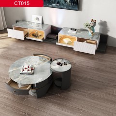 千匠一品 意式风格优质岩板+不锈钢镀金+环保板材 茶几边几圆凳组合CT015-G