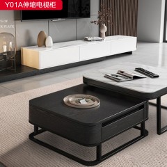 千匠一品 意式风格 优质岩板+黑木纹底板 伸缩电视柜Y01A-G