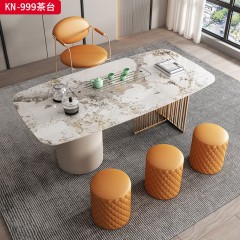千匠一品 现代风格潘多拉岩板+环保板烤漆+不锈钢镀金封釉+玻璃养生壶 1.4m 1.6m 1.8m 2m茶桌椅子圆凳 TH-999-G