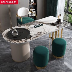 千匠一品 意式风格乌金石茶盘+环保板烤漆+钛金脚架+潘多拉岩板1.4m 1.6m 1.8m 2m茶桌KN-998-G