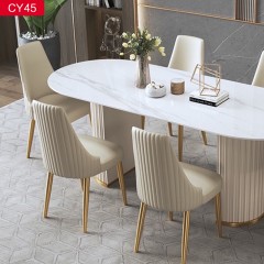 △【精品】千匠一品现代轻奢优质超纤皮+不锈钢脚餐椅-CY45-G