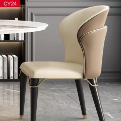 △【精品】千匠一品现代轻奢超纤皮+实木脚+不锈钢钛金配件餐椅-CY24-G