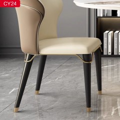 △【精品】千匠一品现代轻奢超纤皮+实木脚+不锈钢钛金配件餐椅-CY24-G