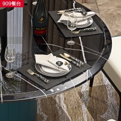 △【精品】千匠一品现代轻奢大理石+柜体贴皮+钛金1.3m 1.5m餐桌-909-G