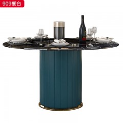 △【精品】千匠一品现代轻奢大理石+柜体贴皮+钛金1.3m 1.5m餐桌-909-G