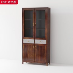 【精品】千匠一品轻奢新中式风格储物书柜玻璃书柜实用书柜乌金木实木边书柜-F601-S