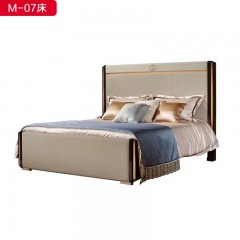△【精品】千匠一品 意式轻奢仿真皮 真皮+进口榉木框架+高密度海绵+五金不锈钢双人床-M-07-G
