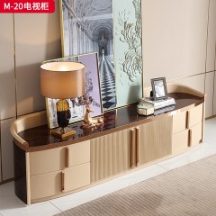 △【精品】千匠一品 意式轻奢榉木+多层实木板+不锈钢五金+树榴木皮+皮革2.2m电视柜-M-20-G