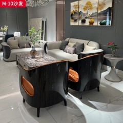 △【精品】千匠一品 意式轻奢榉木+真皮+不锈钢五金+高回弹海绵沙发-M-10-G