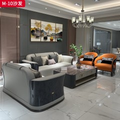 △【精品】千匠一品 意式轻奢榉木+真皮+不锈钢五金+高回弹海绵沙发-M-10-G