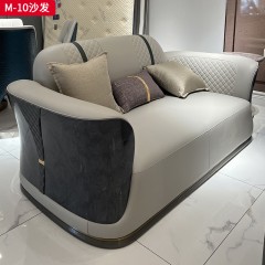 △【精品】千匠一品 意式轻奢榉木+真皮+不锈钢五金+高回弹海绵沙发-M-10-G