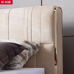 △【精品】千匠一品 意式轻奢接触面磨砂真皮+高回弹海绵+榉木内框架+不锈钢五金双人床-M-40-G