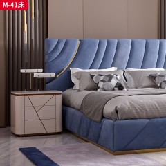 △【精品】千匠一品 意式轻奢磨砂布+高回弹海绵+榉木+不锈钢五金双人床-M-41-G