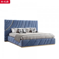 △【精品】千匠一品 意式轻奢磨砂布+高回弹海绵+榉木+不锈钢五金双人床-M-41-G