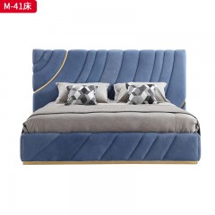 △【精品】千匠一品 意式轻奢磨砂布+高回弹海绵+榉木+不锈钢五金双人床-M-41-G