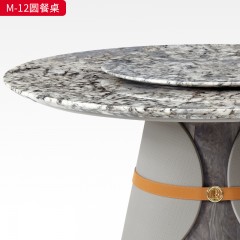 △（精品）千匠一品 意式轻奢 雪山飞狐大理石+皮革饰面+五金镀金 M-12圆餐桌-F