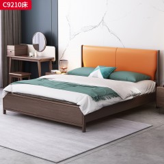千匠一品 北欧风格 橡胶木实木+西皮+高密度海绵 时尚高档床 C9210床-X