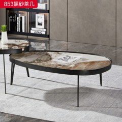 千匠一品 现代风格 岩板+黑砂碳素钢 高档大气大小茶几 853黑砂茶几-X