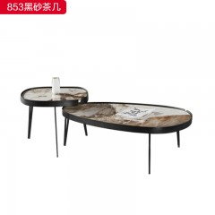 千匠一品 现代风格 岩板+黑砂碳素钢 高档大气大小茶几 853黑砂茶几-X