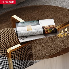 千匠一品 现代风格 亮光岩板+环保板+茶色玻璃+碳素钢喷金脚架 时尚大气茶几组合 777茶几-X