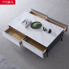 千匠一品 现代风格 亮光岩板+五金黑钛脚架 高档时尚茶几772茶几-X