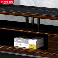 千匠一品 新中式风格 岩板+黑檀木实木+五金配件 高档大气电视柜9836电视柜-X