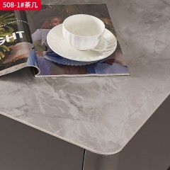 千匠一品 意式风格 寒江雪白亮光岩板+黑钛五金脚 高档大气茶几 508-1茶几-X