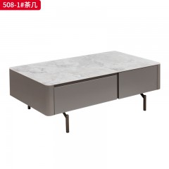 千匠一品 意式风格 寒江雪白亮光岩板+黑钛五金脚 高档大气茶几 508-1茶几-X