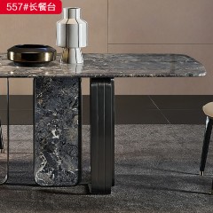千匠一品 意式风格 亚马逊黑大理石+灰色不锈钢五金底座 高档大气餐桌 557#餐台-X