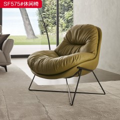 千匠一品 意式风格 进口头层牛皮+高密度海绵+实木框架 时尚大气休闲椅 SF575#休闲椅-X