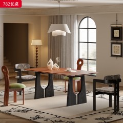 千匠一品 中古风格 烟熏木皮+樱桃木皮 时尚大气餐桌782-L