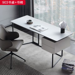 △千匠一品 现代风格 全松木板+岩板+优质纳帕皮+高密度海绵 时尚大气书桌+椅子 903-X