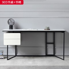 △千匠一品 现代风格 全松木板+岩板+优质纳帕皮+高密度海绵 时尚大气书桌+椅子 903-X