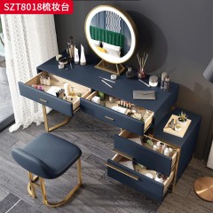 千匠一品 现代风格 优质西皮+全实木板+五金不锈钢钛金+智能LED三色光妆镜 时尚大气妆台（含妆凳妆镜）SZT8018-X