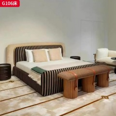 千匠一品 意式风格 布艺面料+高密度海绵+实木框架 时尚大气1.8m床G106-J