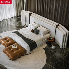 千匠一品 意式风格 绒布 棉麻+高密度海绵+实木框架 时尚大气床G109-J