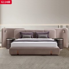 千匠一品 意式风格 绒布面料+高密度海绵+实木框架 时尚大气1.8m床G114-J