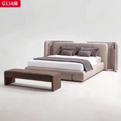 千匠一品 意式风格 绒布面料+高密度海绵+实木框架 时尚大气1.8m床G114-J