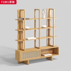 千匠一品 北欧风格 白蜡木+真藤 时尚优雅茶架F1801-J