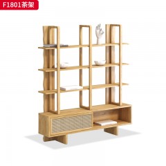 千匠一品 北欧风格 白蜡木+真藤 时尚优雅茶架F1801-J